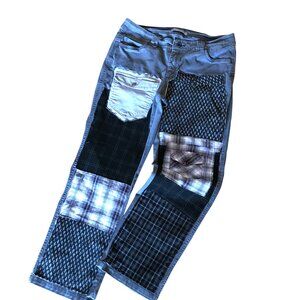 Grunge Hippie Pants, 12 Petite: Upcycled Gray Tattered Patchwork Grunge Jeans